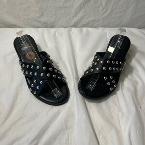 Diba Black Faux Leather CrissCross Studded Heeled Slide Sandals Woman’s 8